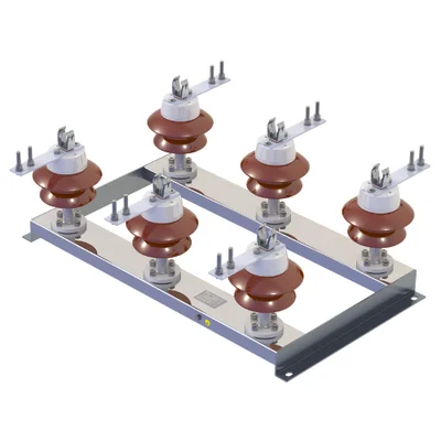 Base tripolar modelo BTE Sarel com mecanismo extraível — troca rápida de fusíveis HH em painéis de média tensão