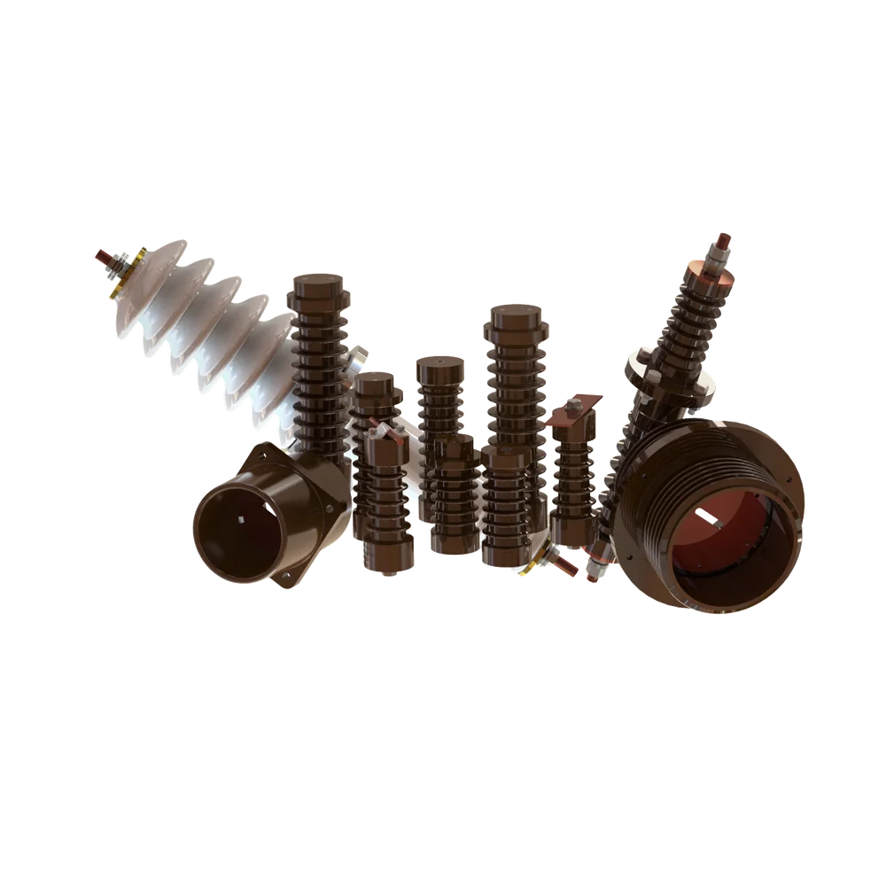 Isoladores de suporte e buchas de passagem Sarel em porcelana e resina epóxi para cubículos e painéis de média tensão de 5kV a 36kV